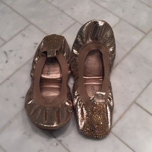 Yosi Samra Gold Bedazzled Flats
